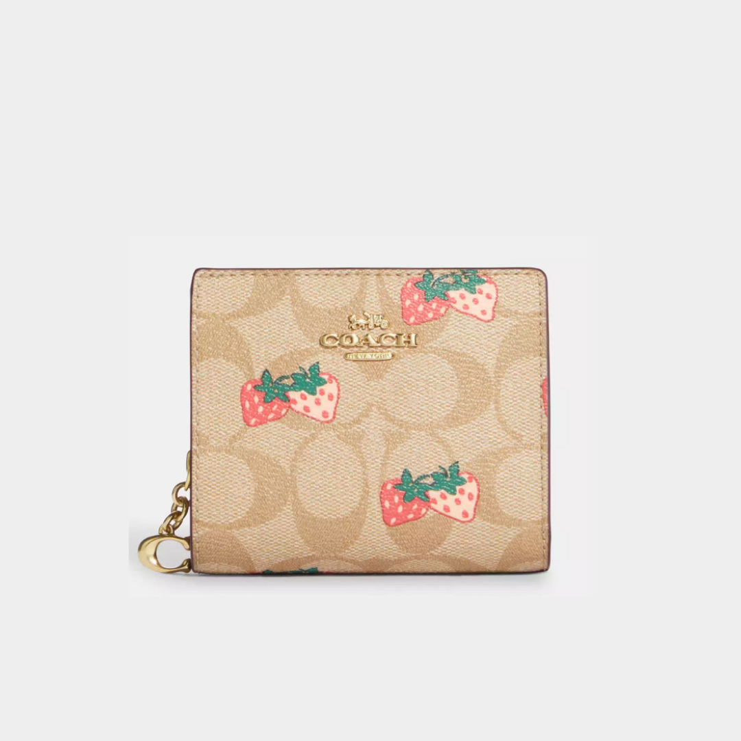 C.O.A.C.H Snap Wallet In Signature Canvas With Strawberry Print