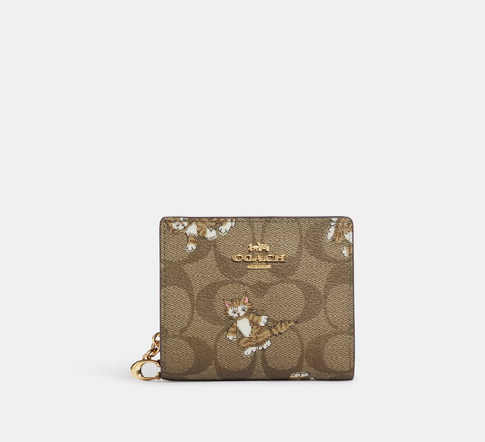 C.O.A.C.H Snap Wallet In Signature Canvas With Dancing Kitten Print