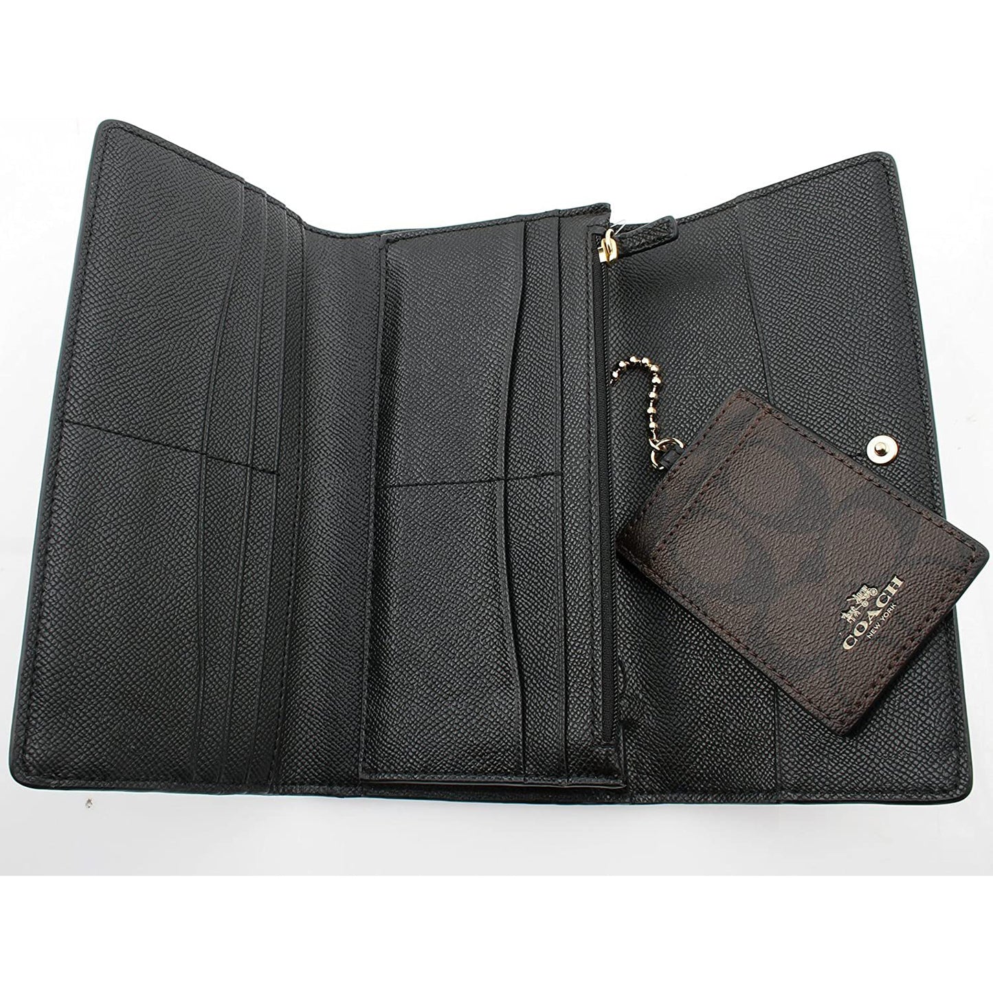 COACH Long Tri-fold Wallet With ID Case Outlet Luxury Signature