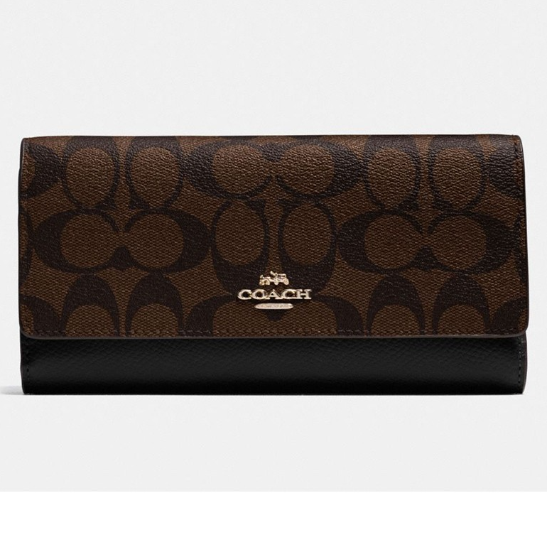 COACH Long Tri-fold Wallet With ID Case Outlet Luxury Signature