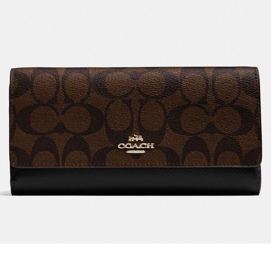 COACH Long Tri-fold Wallet With ID Case Outlet Luxury Signature