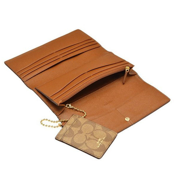 COACH Long Tri-fold Wallet With ID Case Outlet Luxury Signature