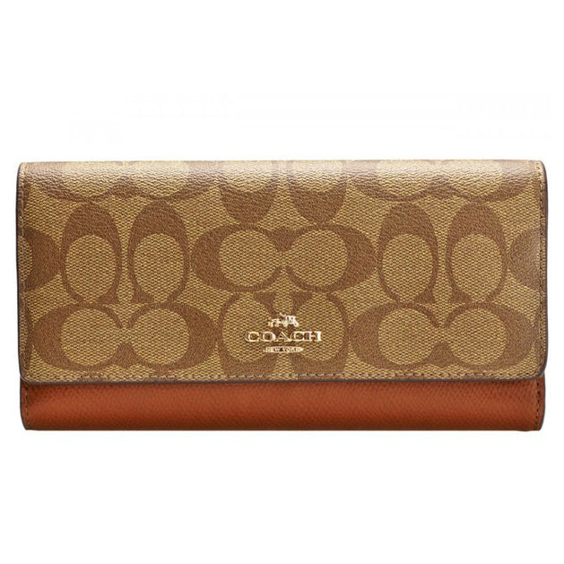 COACH Long Tri-fold Wallet With ID Case Outlet Luxury Signature